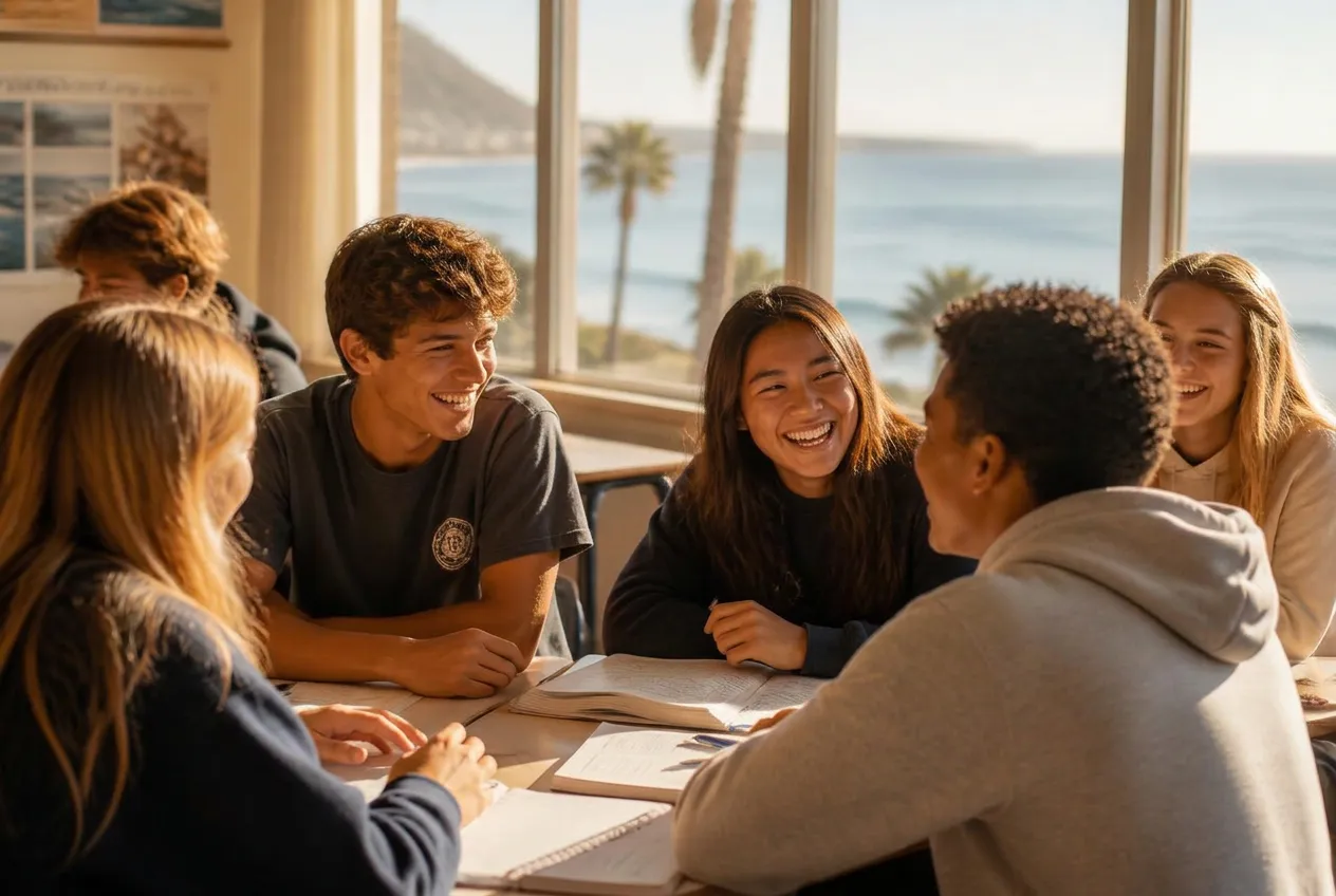 Small-group instruction at Ocean Breeze Academy